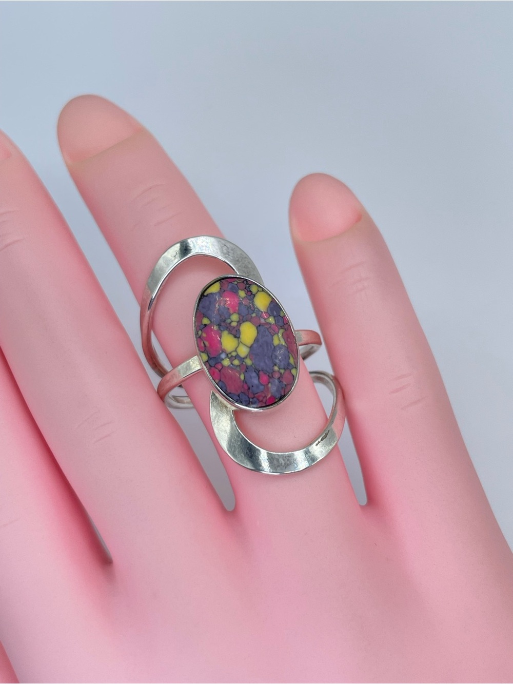 Vintage Mexico Multi Color Stone Ring Size 9 Southwestern Taxco Style
